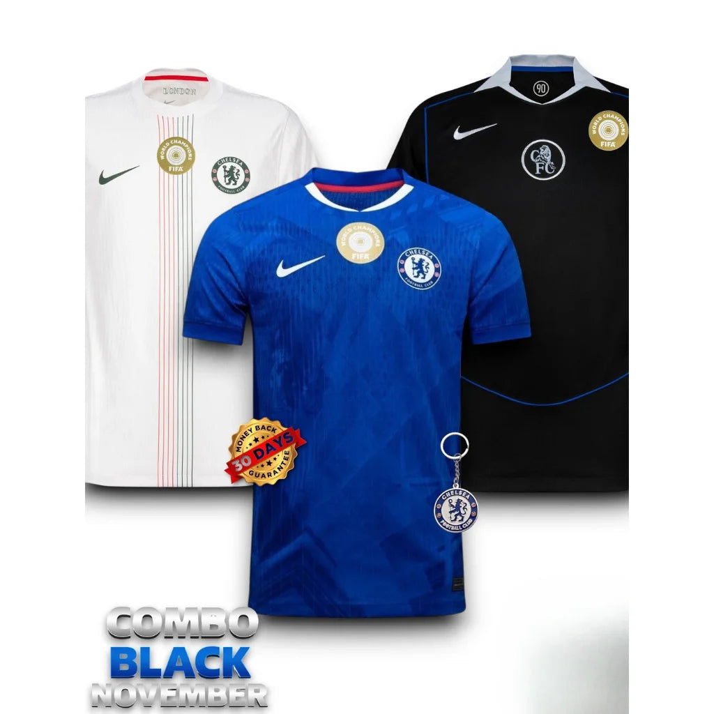 Combo Chelsea 3 Jerseys 25/26 for $129.90 World Champion Patch